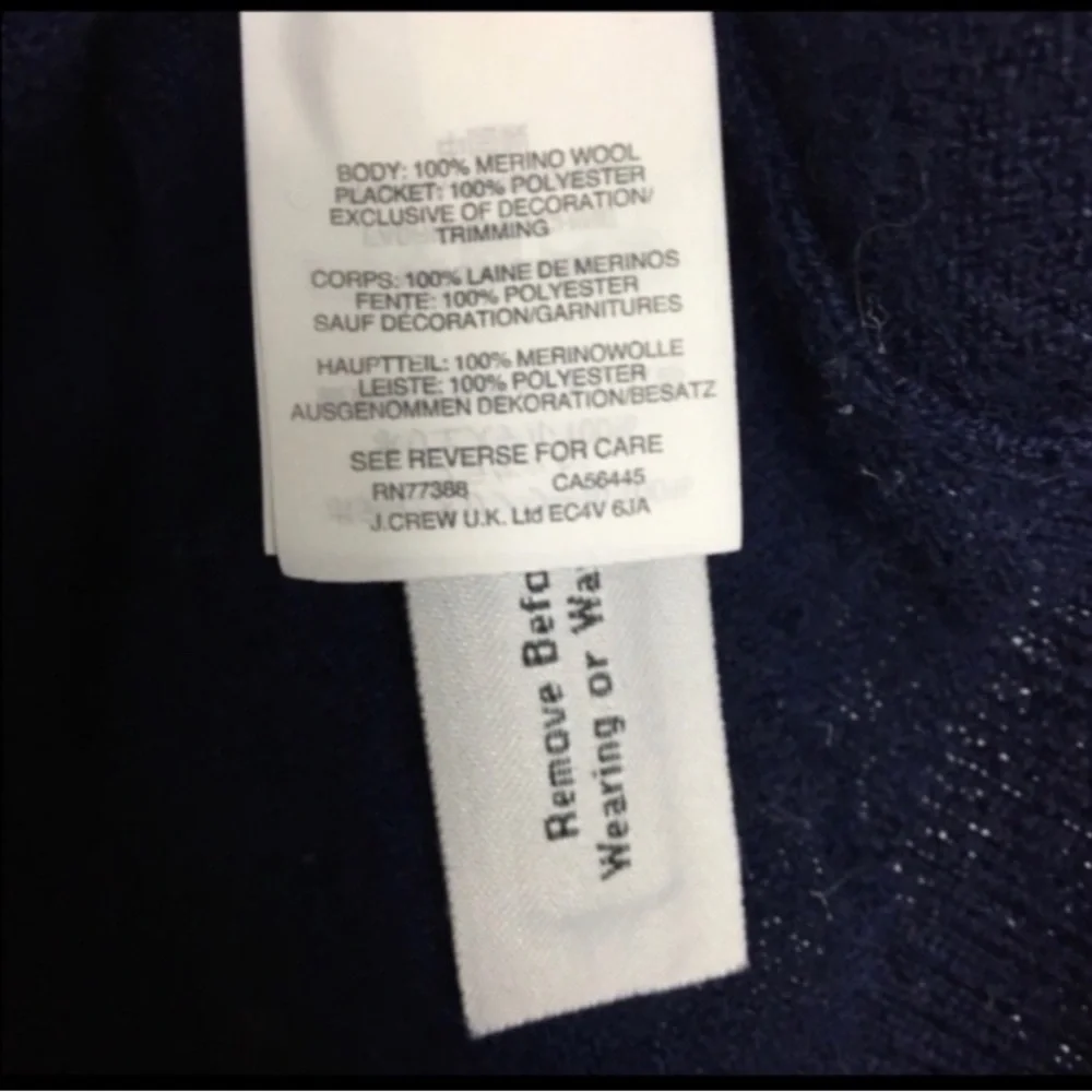 J. Crew Merino Wool Ribbon & Faux Shirt Navy Casual Cardigan Sweater S